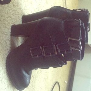 Black leather heeled boots